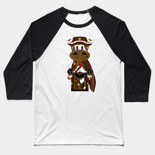 Cartoon Wild West Cow Cowboy Baseball T-Shirt by markmurphycreative